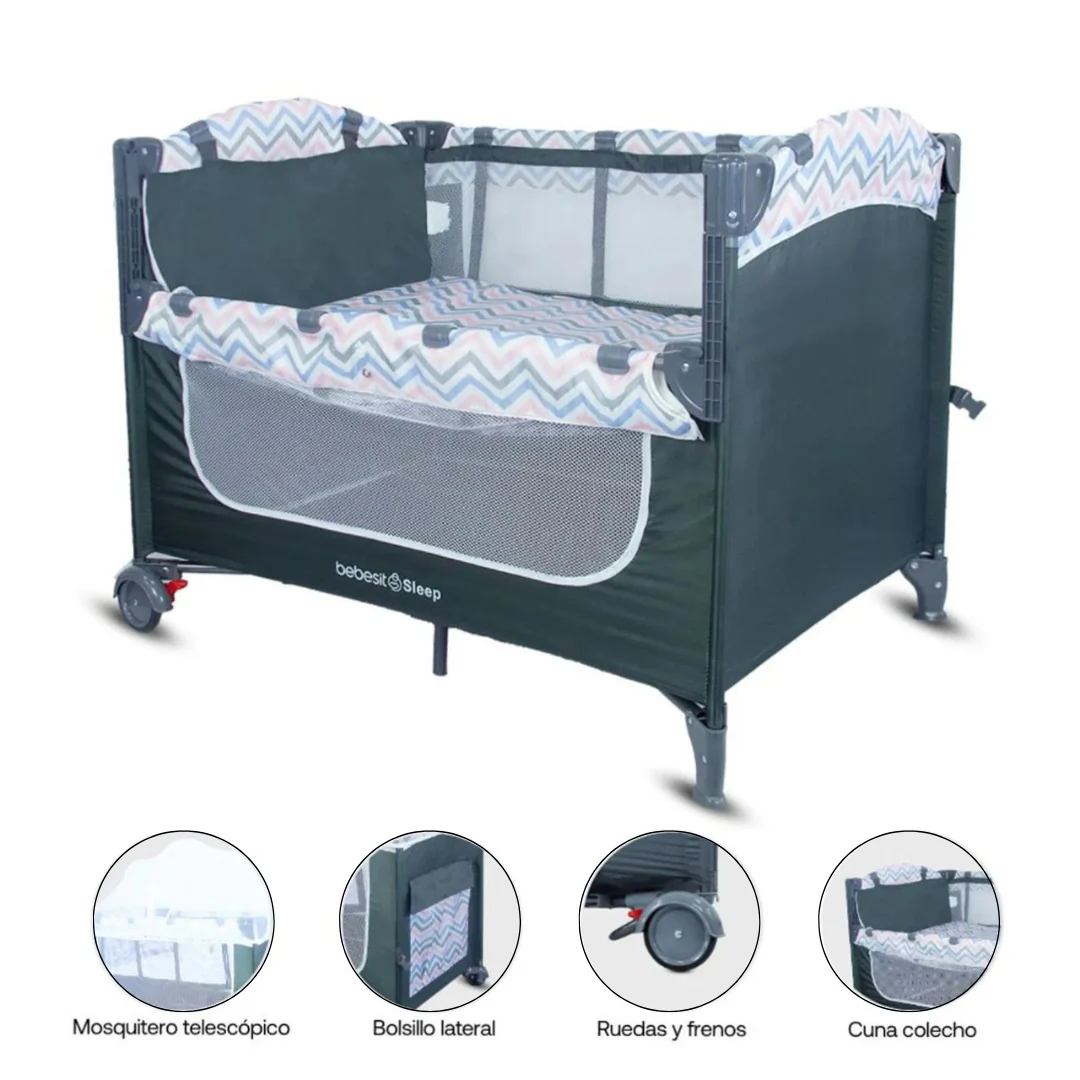 CUNA CORRAL SLEEP ZK005 3 EN 1: COLECHO, CUNA Y CORRAL PARA BEBÉS DE 0 A 3 AÑOS- ROSADO- - Imagen 2
